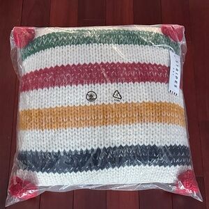 HBC Stripes Multicolor Striped Knit Pillow 20 inch X 20 inch with pompon
